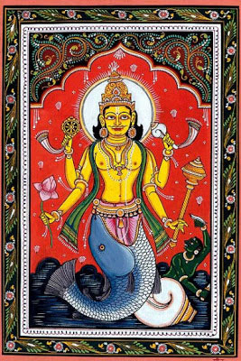 indian-folk-art-tribal-art-paintings-styles-Patachitra-Painting-Lord-Vishnu-Matsya-Avtar